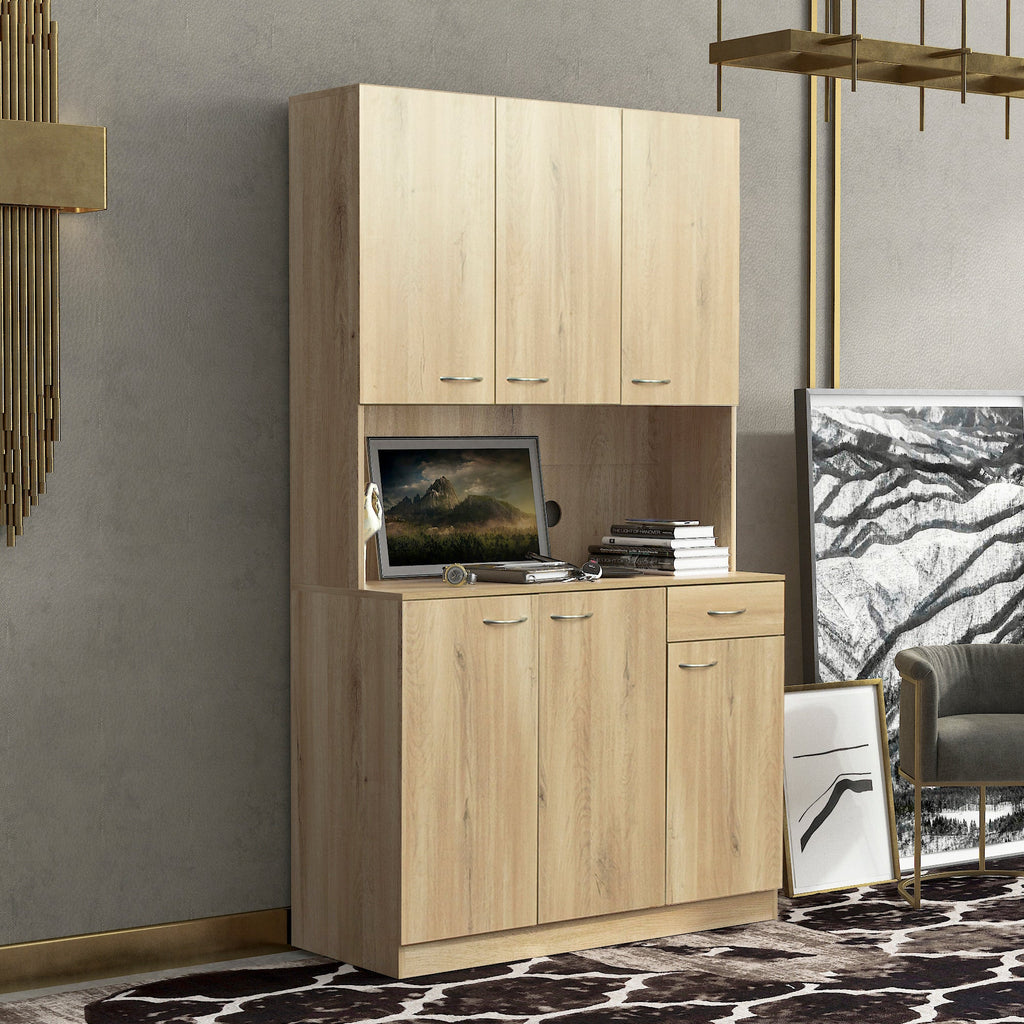 70.87' Tall Wardrobe& Kitchen Cabinet, with 6-Doors, 1-Open Shelves and 1-Drawer for bedroom,Rustic Oak