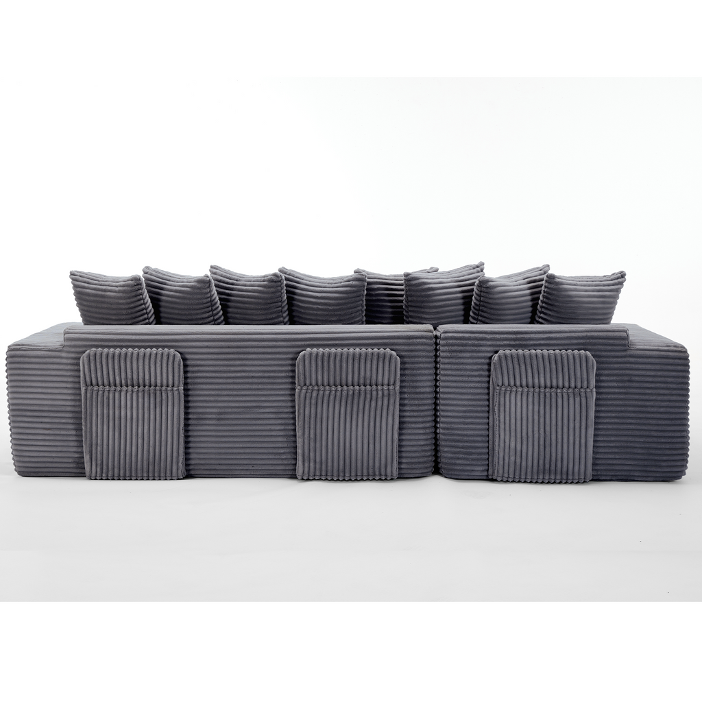 [NEW ARRIVED] [VIDEO PROVIDED] Oversize Cloud Couch, L-Shape Sofa, Convertible Floor Sleeper Sofa Bed, No Assembly ,Eight pillows,3-in-1,Side Pocket,(Left Facing Sofa),3 Seat,Corduroy,Dark Gray