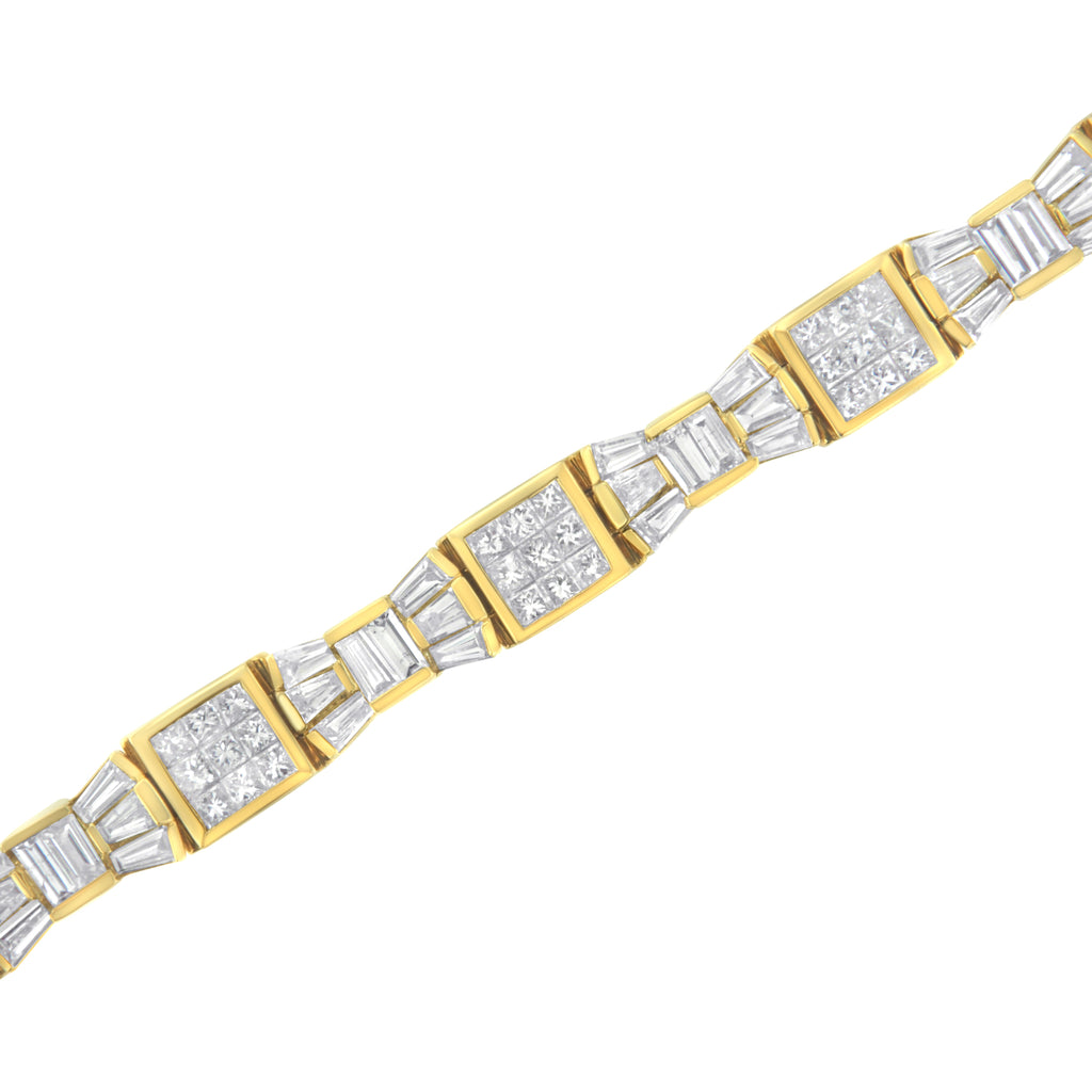 14K Yellow Gold 9.0 Cttw Diamond Alternating Bow and Box Link Bracelet (G-H Color, VS1-VS2 Clarity)- 7"