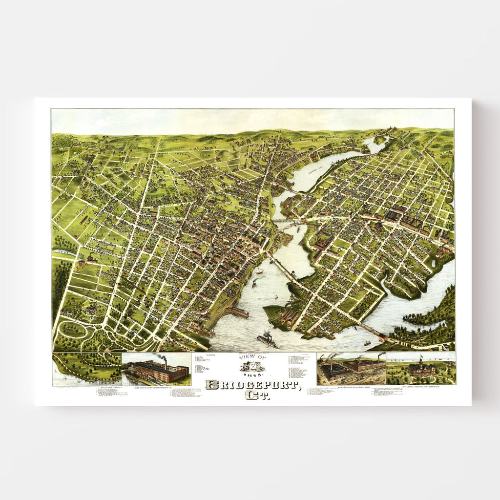 Vintage Map of Bridgeport, Connecticut 1875