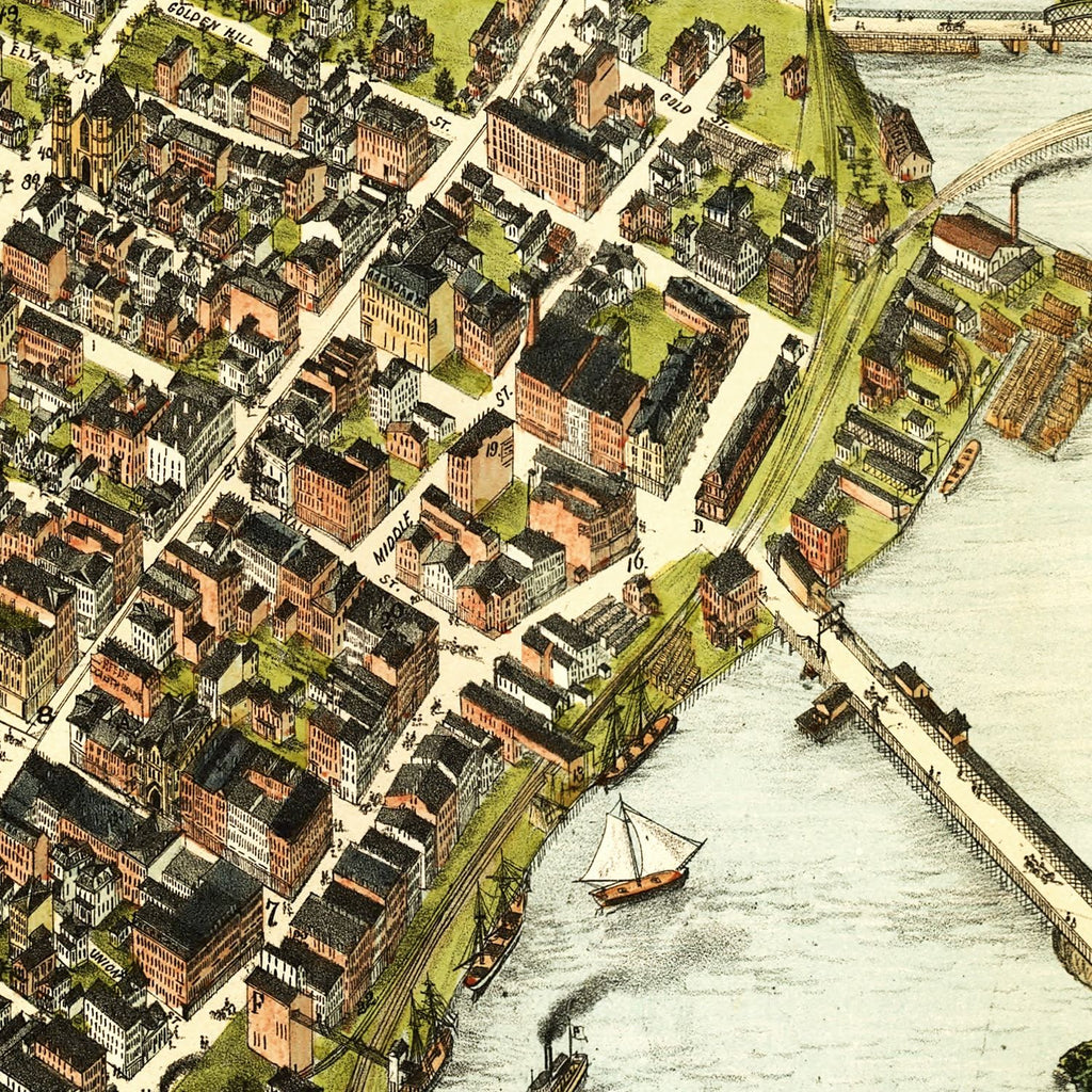 Vintage Map of Bridgeport, Connecticut 1875