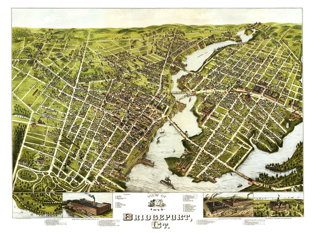 Vintage Map of Bridgeport, Connecticut 1875