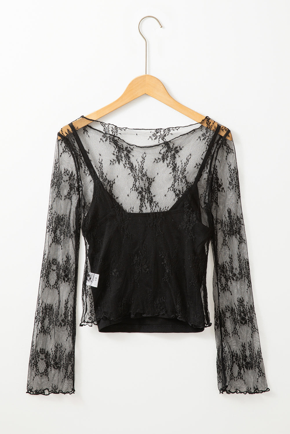 Lace Mesh Crochet Long Sleeve Blouse