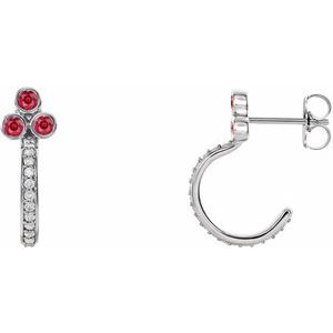 14K White Gold Natural Ruby & 1/4 CTW Natural Diamond J-Hoop Earrings