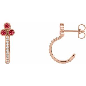 14K Rose Gold Natural Ruby & 1/4 CTW Natural Diamond J-Hoop Earrings