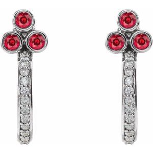 Platinum Natural Ruby & 1/4 CTW Natural Diamond J-Hoop Earrings – image 2