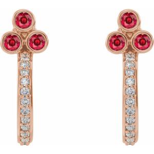 14K Rose Gold Natural Ruby & 1/4 CTW Natural Diamond J-Hoop Earrings