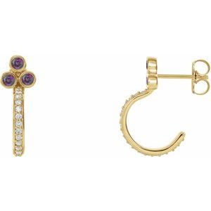 14K Yellow Gold Natural Alexandrite & 1/4 CTW Natural Diamond J-Hoop Earrings