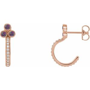 14K Rose Gold Natural Alexandrite & 1/4 CTW Natural Diamond J-Hoop Earrings