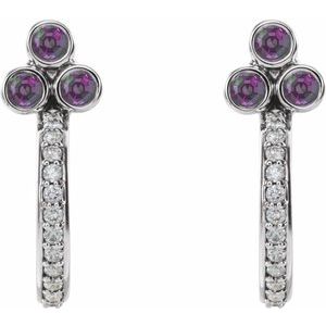 14K White Gold Natural Alexandrite & 1/4 CTW Natural Diamond J-Hoop Earrings – image 2