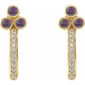 14K Yellow Gold Natural Alexandrite & 1/4 CTW Natural Diamond J-Hoop Earrings – image 2