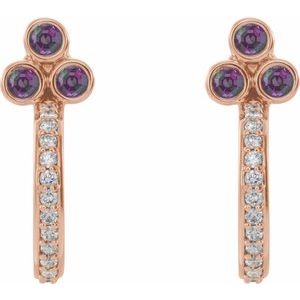 14K Rose Gold Natural Alexandrite & 1/4 CTW Natural Diamond J-Hoop Earrings