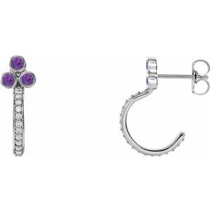 Platinum Natural Amethyst & 1/4 CTW Natural Diamond J-Hoop Earrings