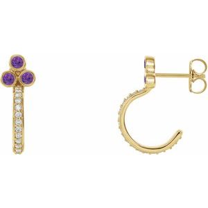 14K Yellow Gold Natural Amethyst & 1/4 CTW Natural Diamond J-Hoop Earrings