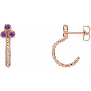 14K Rose Gold Natural Amethyst & 1/4 CTW Natural Diamond J-Hoop Earrings