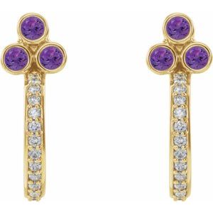 14K Yellow Gold Natural Amethyst & 1/4 CTW Natural Diamond J-Hoop Earrings – image 2