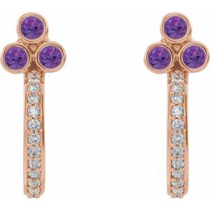 14K Rose Gold Natural Amethyst & 1/4 CTW Natural Diamond J-Hoop Earrings