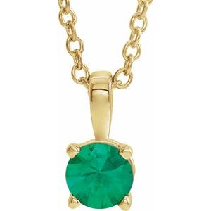 14K Yellow Gold 3 mm Lab-Grown Emerald 16-18" Necklace