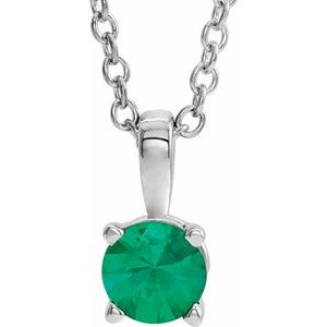 14K White Gold 3 mm Lab-Grown Emerald 16-18" Necklace