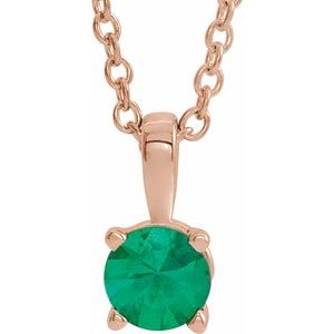 14K Rose Gold 3 mm Lab-Grown Emerald 16-18" Necklace