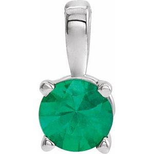 Sterling Silver 4 mm Imitation Emerald Pendant