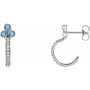 Sterling Silver Natural Aquamarine & 1/4 CTW Natural Diamond J-Hoop Earrings