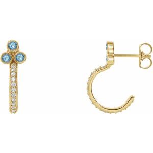 14K Yellow Gold Natural Aquamarine & 1/4 CTW Natural Diamond J-Hoop Earrings