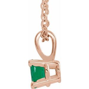 14K Rose Gold 3 mm Lab-Grown Emerald 16-18" Necklace