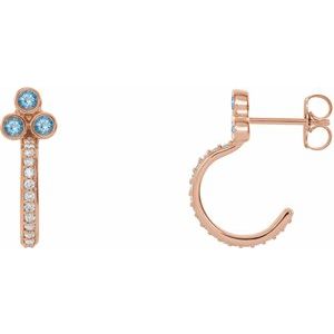 14K Rose Gold Natural Aquamarine & 1/4 CTW Natural Diamond J-Hoop Earrings