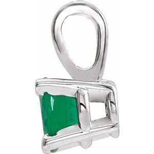 14K White Gold 5 mm Natural Emerald Pendant