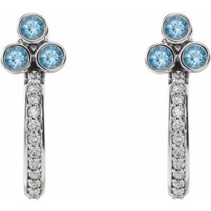 14K White Gold Natural Aquamarine & 1/4 CTW Natural Diamond J-Hoop Earrings – image 2
