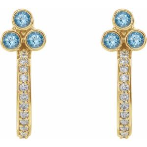 14K Yellow Gold Natural Aquamarine & 1/4 CTW Natural Diamond J-Hoop Earrings