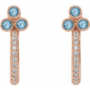 14K Rose Gold Natural Aquamarine & 1/4 CTW Natural Diamond J-Hoop Earrings