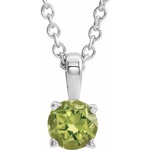 Sterling Silver 4 mm Imitation Peridot 16-18" Necklace