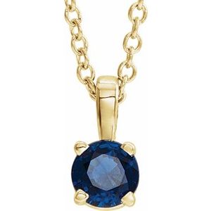 14K Yellow Gold 6 mm Lab-Grown Blue Sapphire Pendant