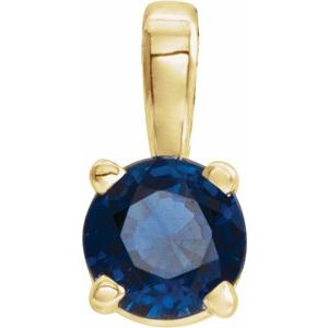 14K Yellow Gold 4 mm Lab-Grown Blue Sapphire Pendant