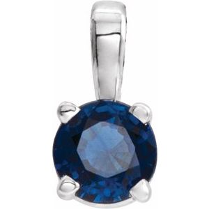14K White Gold 4 mm Lab-Grown Blue Sapphire Pendant
