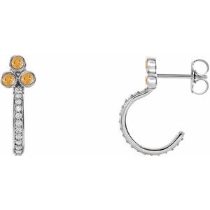 Sterling Silver Natural Citrine & 1/4 CTW Natural Diamond J-Hoop Earrings