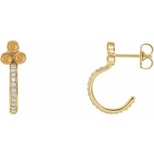 14K Yellow Gold Natural Citrine & 1/4 CTW Natural Diamond J-Hoop Earrings