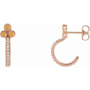14K Rose Gold Natural Citrine & 1/4 CTW Natural Diamond J-Hoop Earrings