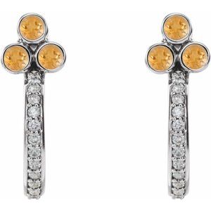 Platinum Natural Citrine & 1/4 CTW Natural Diamond J-Hoop Earrings – image 2