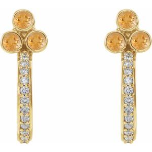 14K Yellow Gold Natural Citrine & 1/4 CTW Natural Diamond J-Hoop Earrings