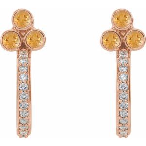 14K Rose Gold Natural Citrine & 1/4 CTW Natural Diamond J-Hoop Earrings
