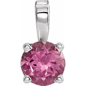 14K White Gold 3 mm Natural Pink Tourmaline Pendant
