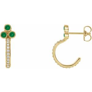 14K Yellow Gold Natural Emerald & 1/4 CTW Natural Diamond J-Hoop Earrings