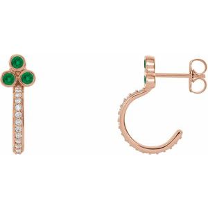 14K Rose Gold Natural Emerald & 1/4 CTW Natural Diamond J-Hoop Earrings