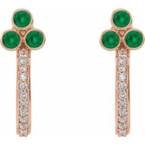 14K Rose Gold Natural Emerald & 1/4 CTW Natural Diamond J-Hoop Earrings