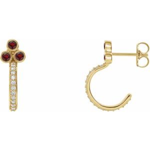 14K Yellow Gold Natural Mozambique Garnet & 1/4 CTW Natural Diamond J-Hoop Earrings