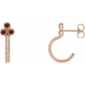 14K Rose Gold Natural Mozambique Garnet & 1/4 CTW Natural Diamond J-Hoop Earrings