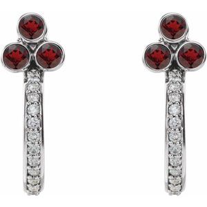 14K White Gold Natural Mozambique Garnet & 1/4 CTW Natural Diamond J-Hoop Earrings – image 2